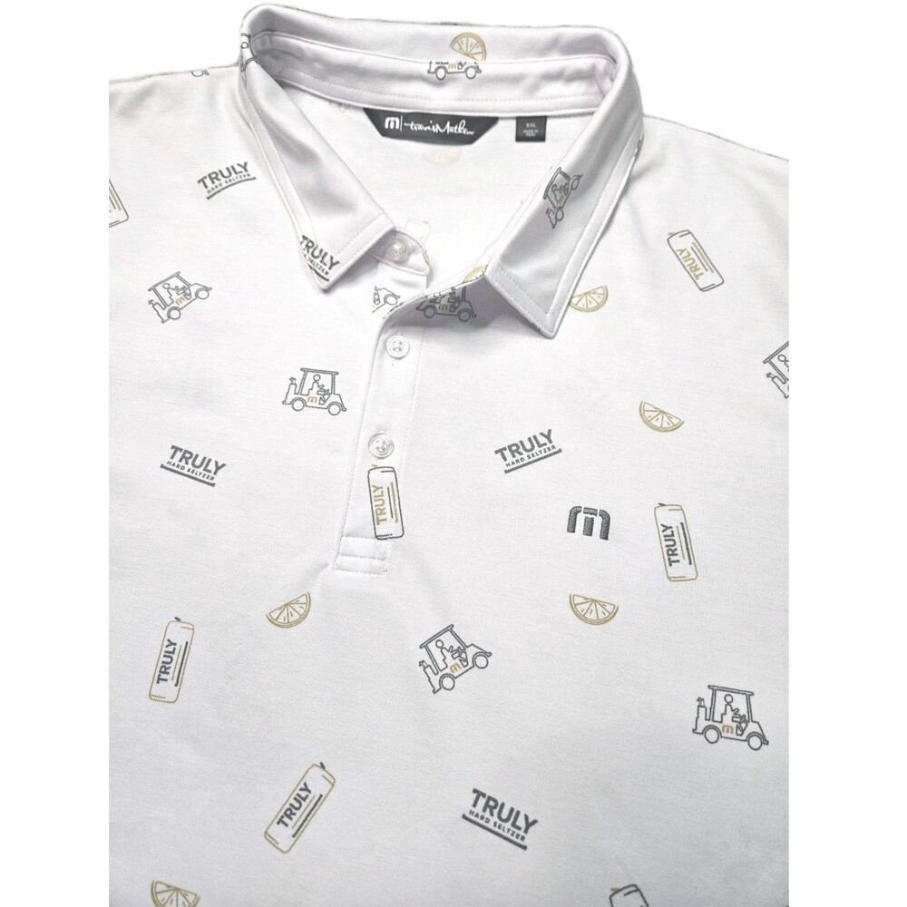 Travis Matthew Truly Hard Seltzer Polo Shirt Mens XXL White Performance Golf
